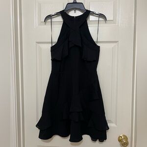 Ruffled Black Sleeveless Tiered Mini Mock Neck Fairy Dress Size Small